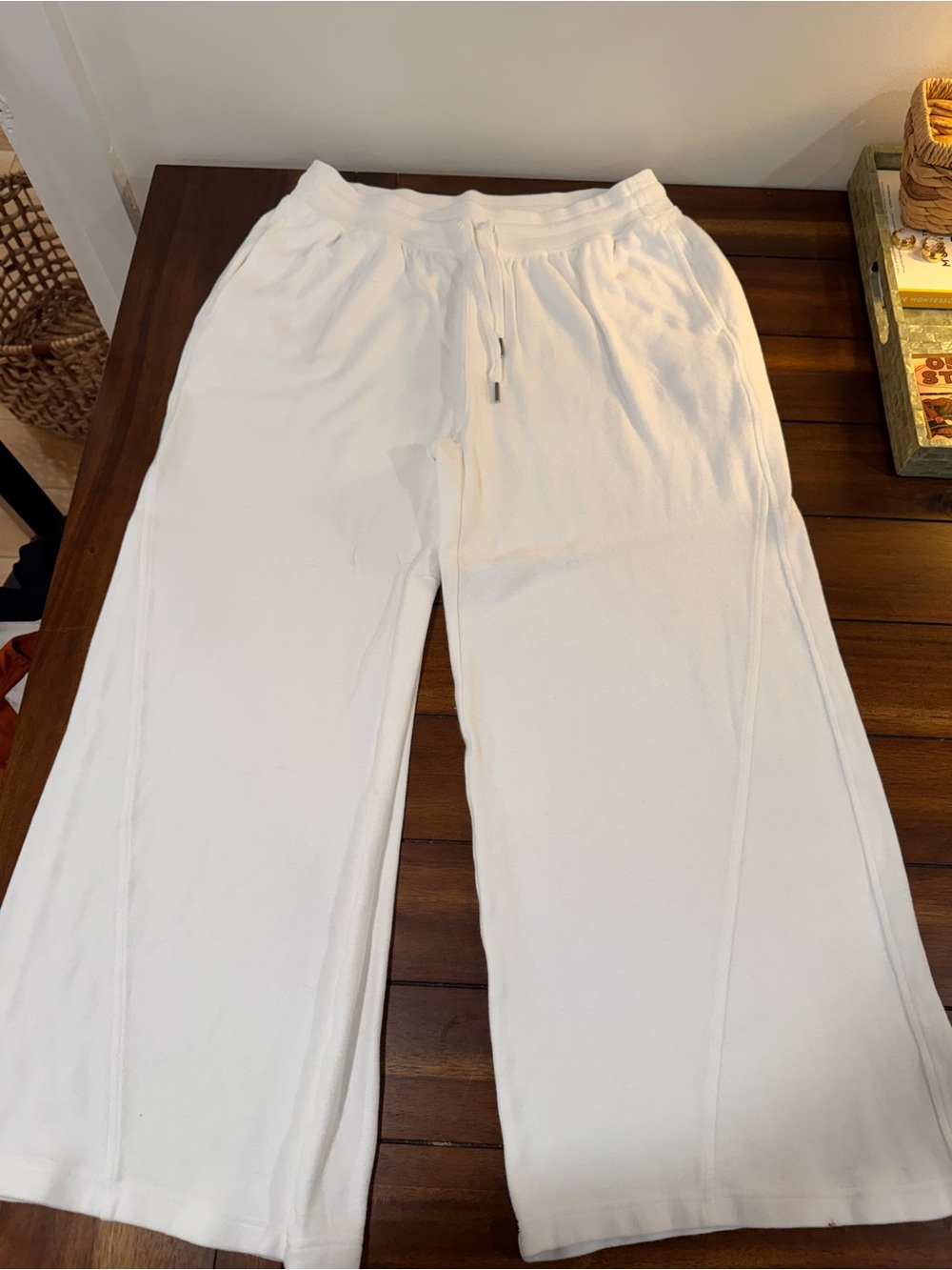 aerie White Drawstring Ribbed-Waist Lounge Pants